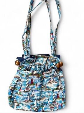 Blue lighthouse print shoulder bag